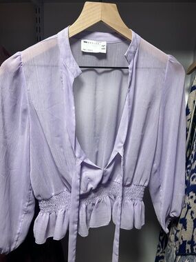 ASOS Lilac Tie-Front Smocked Hem Blouse